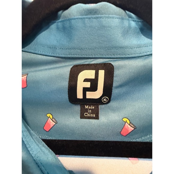 FootJoy Mens XL Blue Cocktail Print Golf Polo Shirt Short Sleeve Performance FJ - Picture 2 of 6